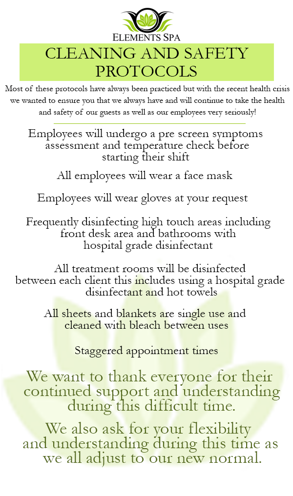 COVID19 Elements Spa Day Spa in Media, PA Massage, Waxing, Facials
